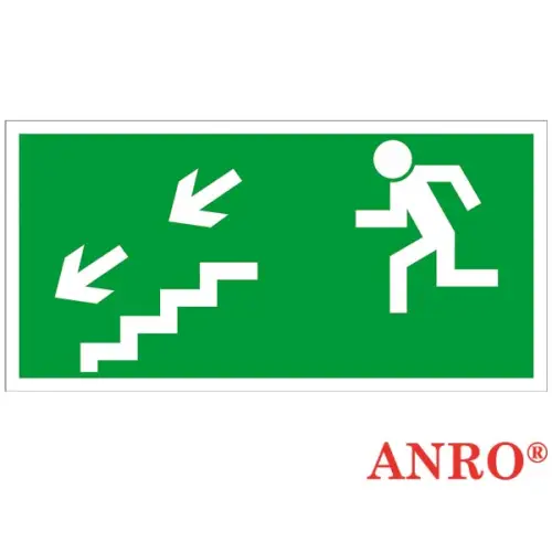 Znak ewakuacyjny „Kierunek do wyjścia drogi ewakuacji schodami w dół w lewo'' 150 x 300 Z-7E ANRO